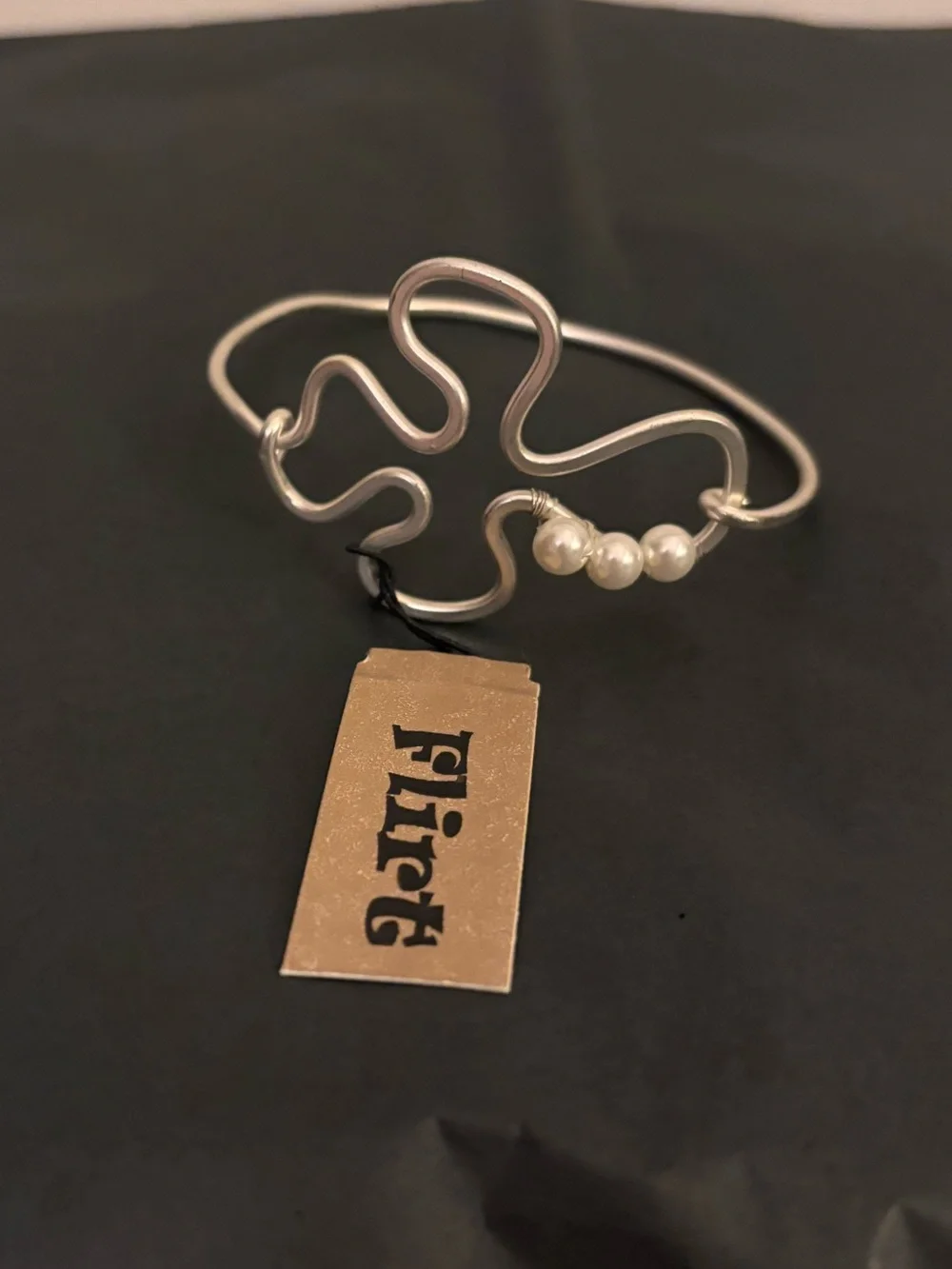 Silver Cross Wire Bracelet with Pearl Accent